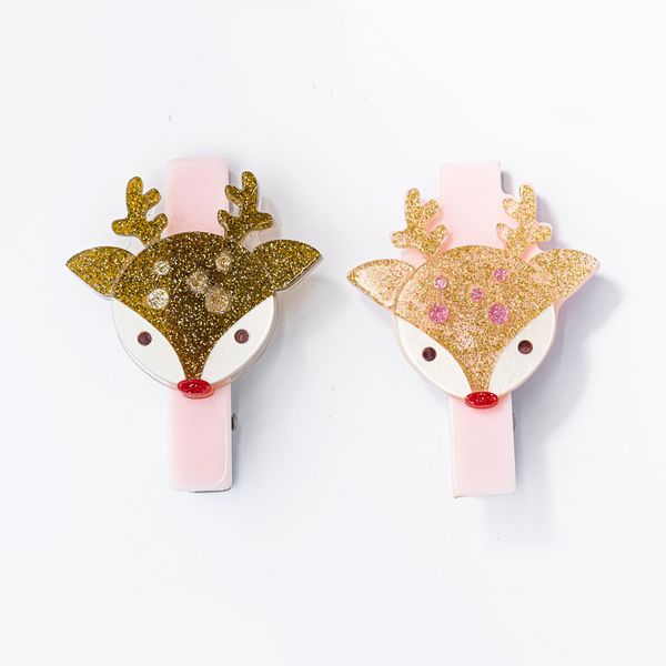 Reindeer Glitter Gold and Brown Hair Clips