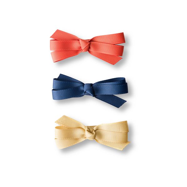 Bows Fabric Navy Orange and Yellow Hair Clips