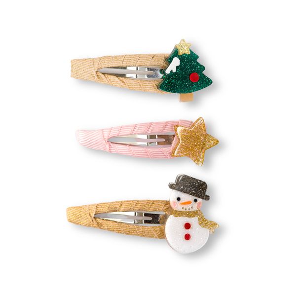 Snowman Tree and Star Hair Snap Clips