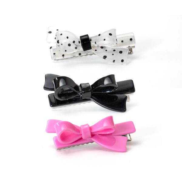 Bows Pink Black and Polka Dots Hair Clips