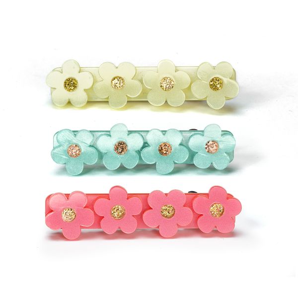 SPR - Flowers Yellow Jade Red Hair Clips