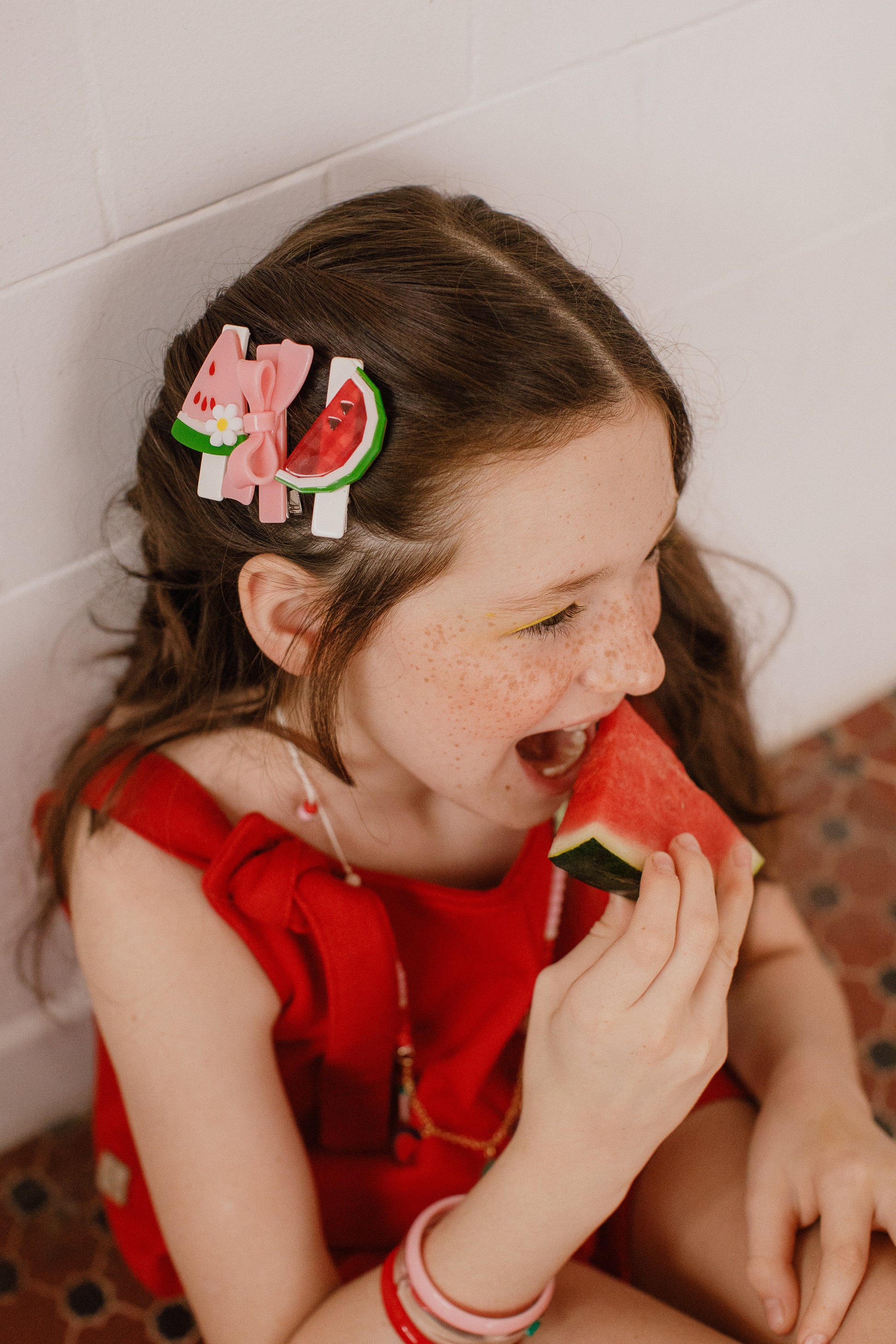 Watermelon and Pink Bow Trio Hair Clip Set - SUM24