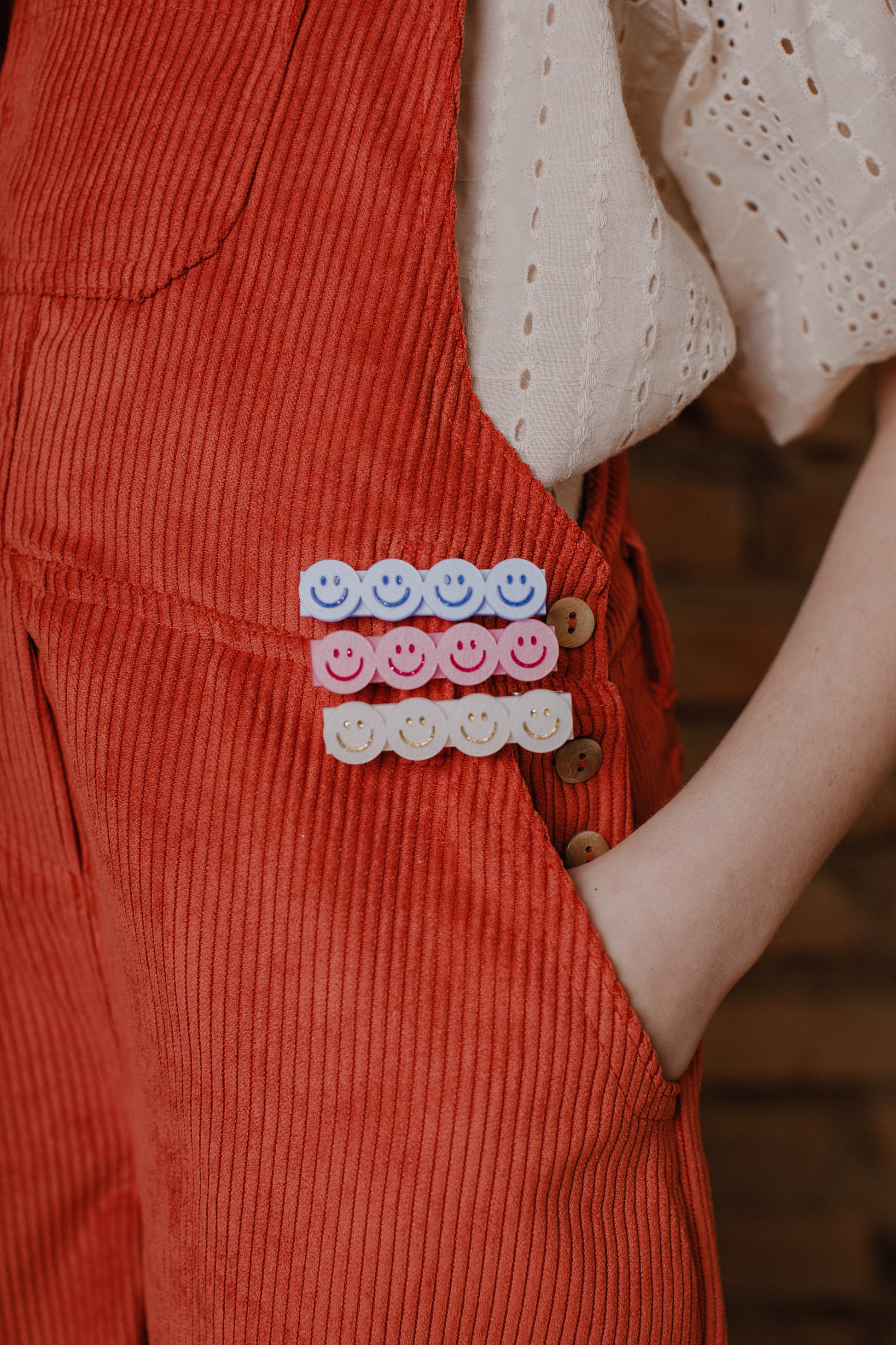 Happy Faces Satin Blue White Pink Hair Clips - BTS24