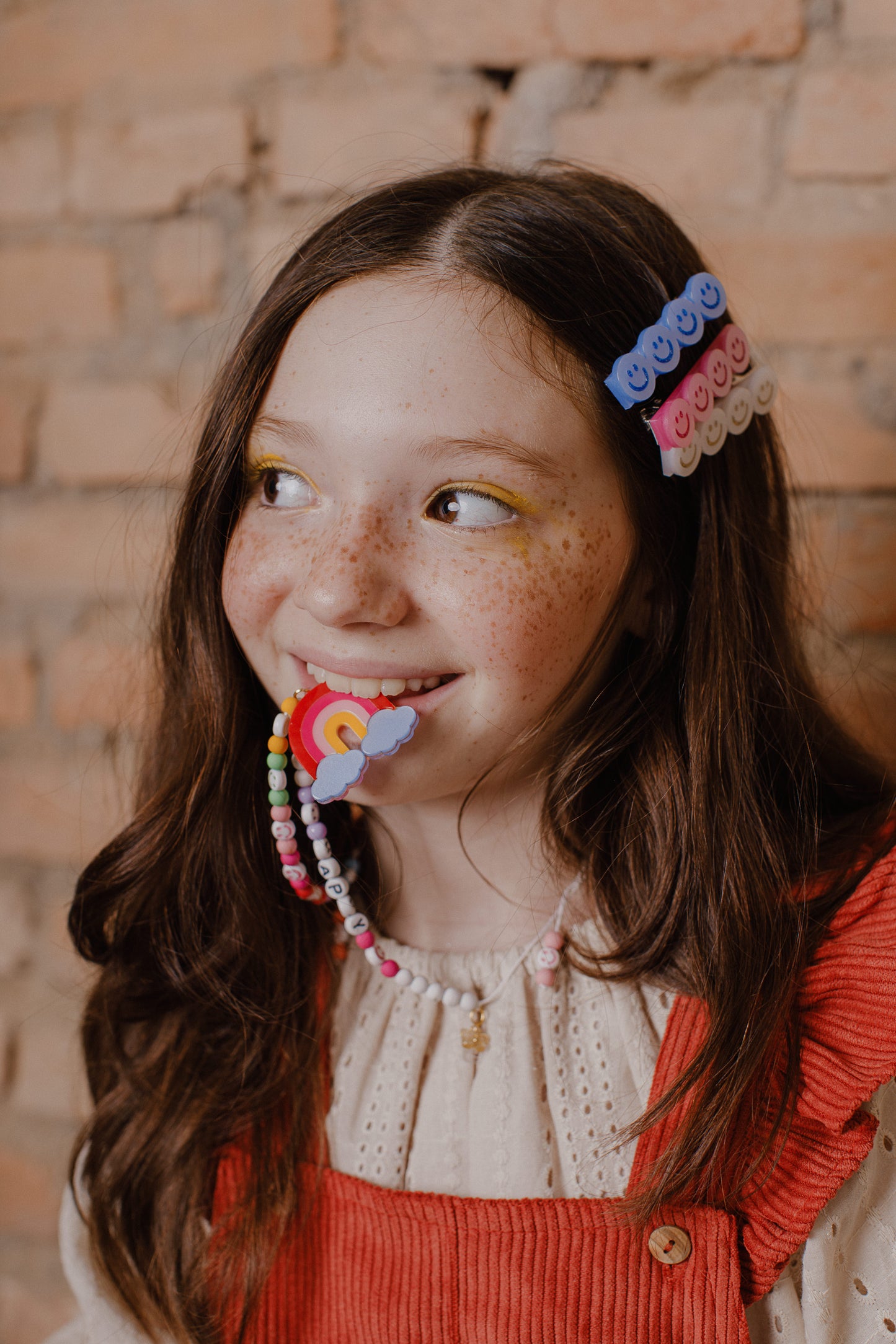 Happy Faces Satin Blue White Pink Hair Clips - BTS24