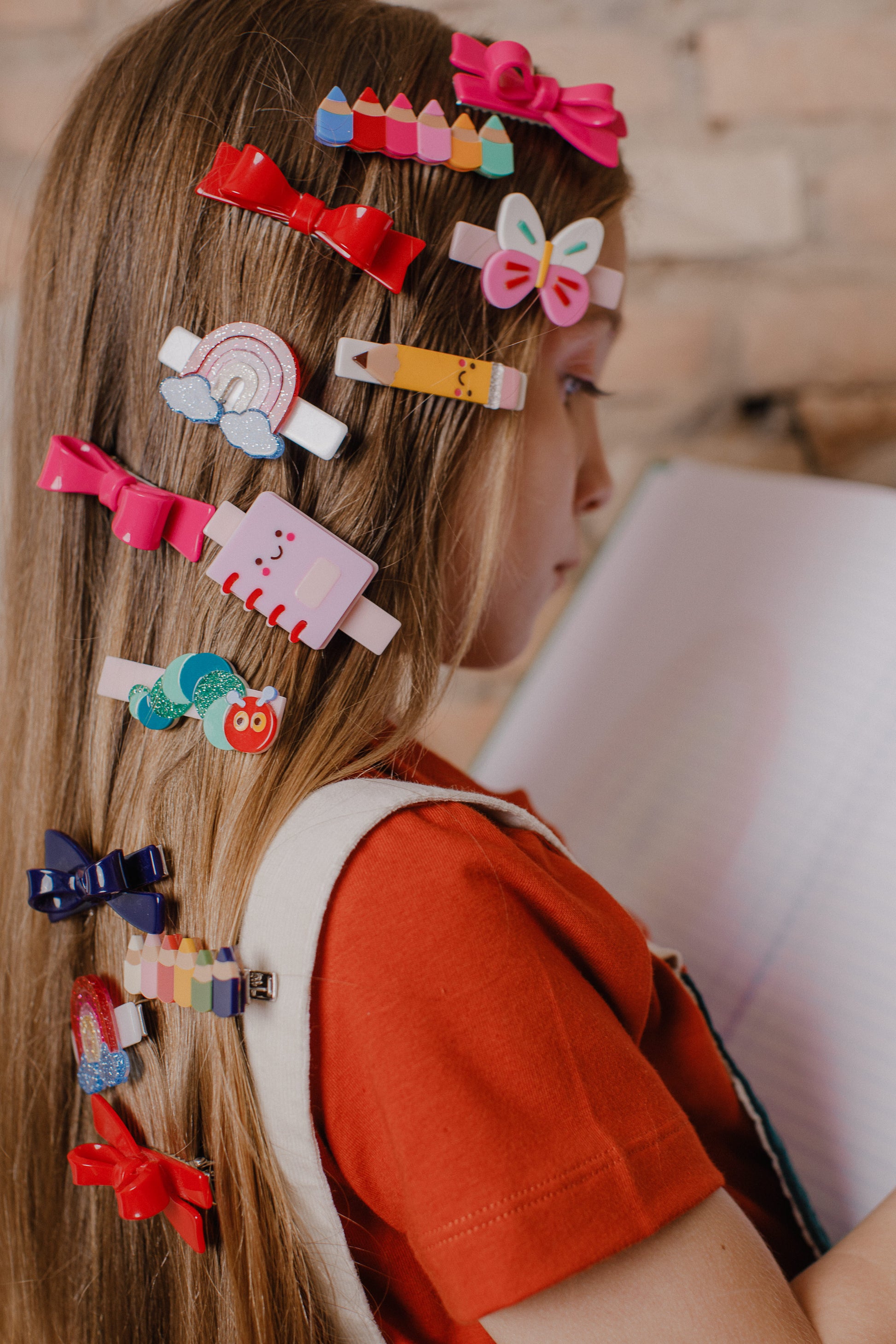 Pencils Colorful Navy Bow Hair Clips - BTS24