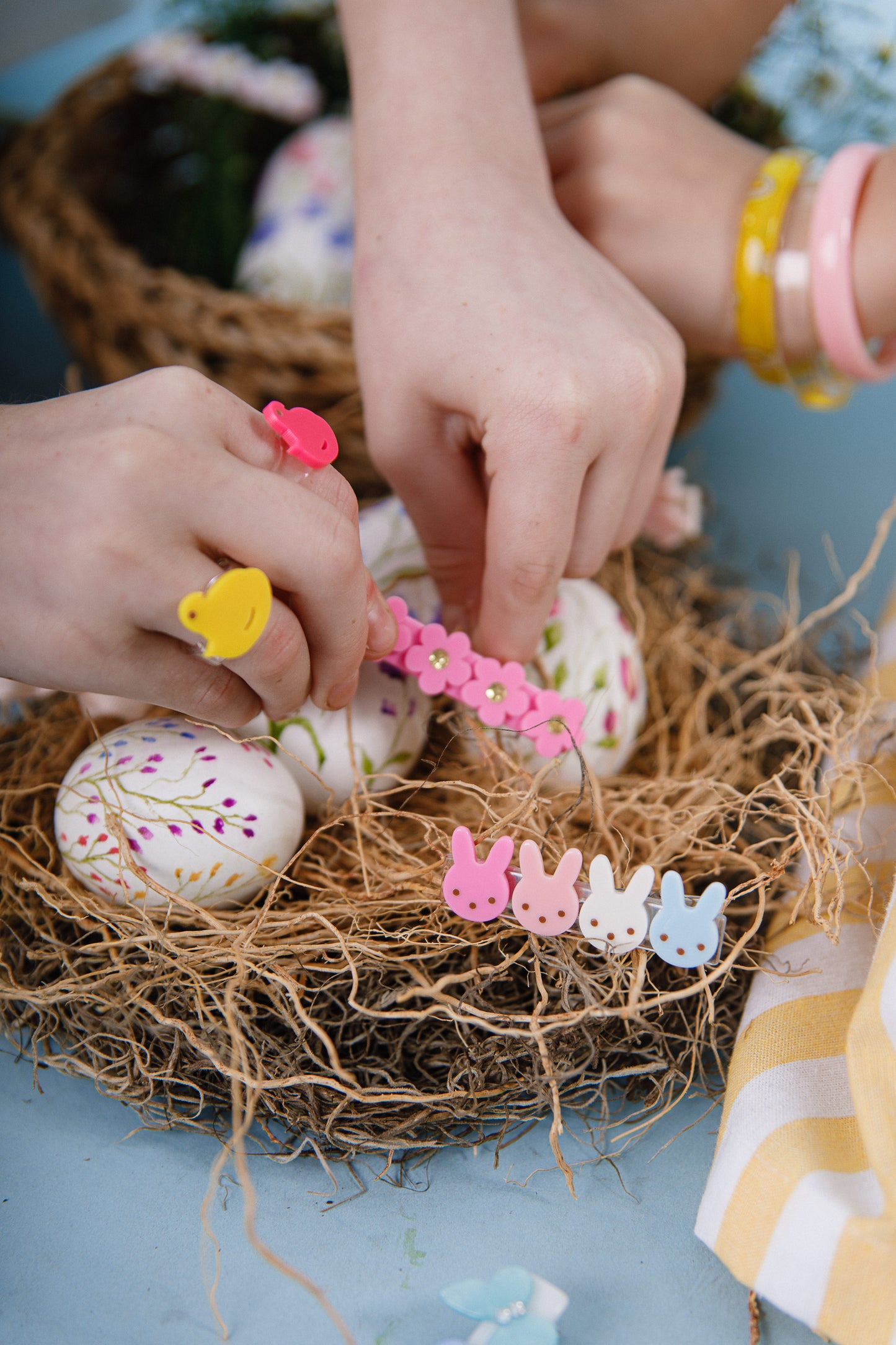 SPR - Bunnies Flowers Pink and Bow Hair Clips