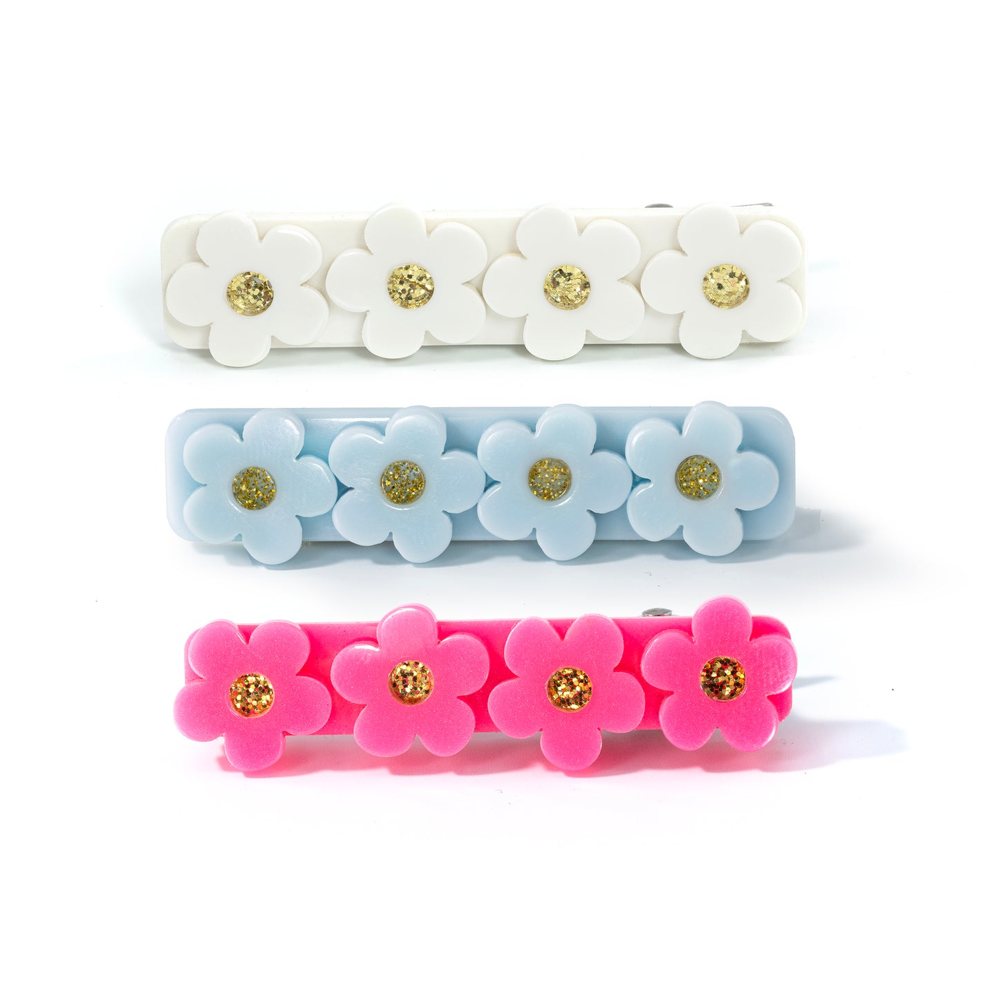 SPR - Flowers Neon Pink Blue White Hair Clips