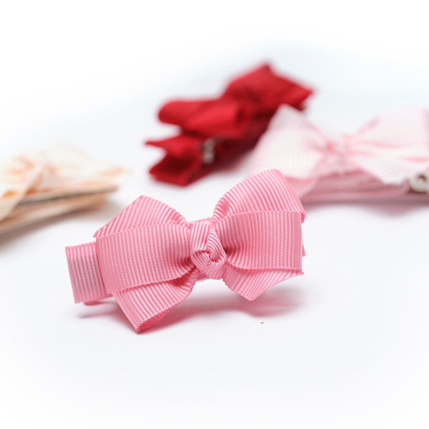 VAL25 - Baby Bows Fabric Pink Red Shades Hair Clips