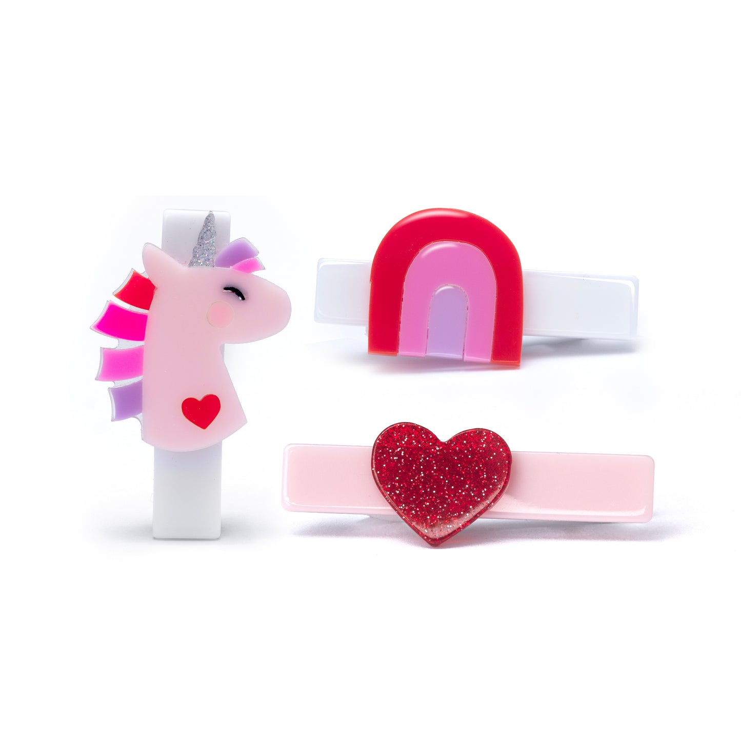 VAL25 - Unicorn Glitter Heart Hair Clips