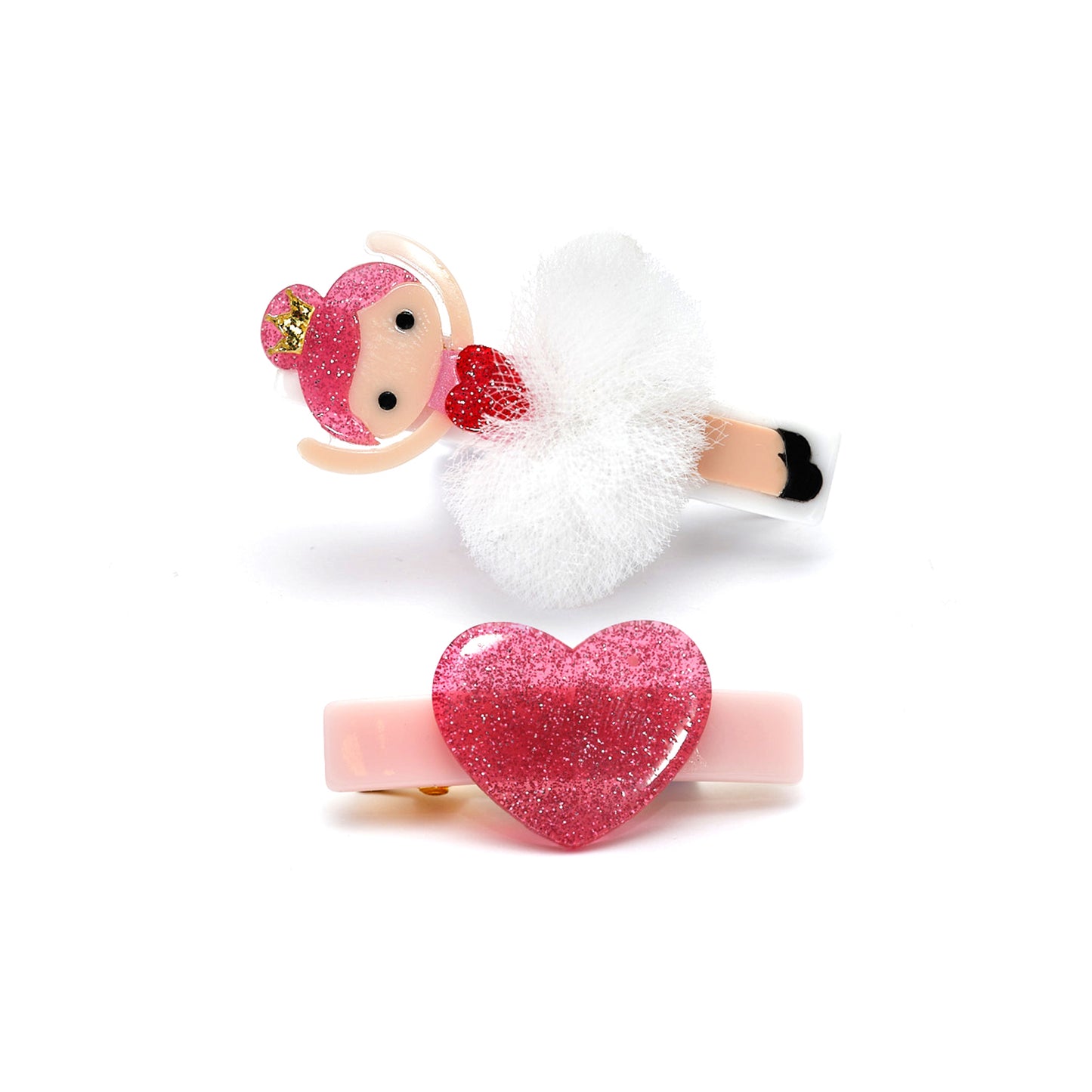 VAL25 - Ballerina Glitter Heart White Tutu Hair Clips