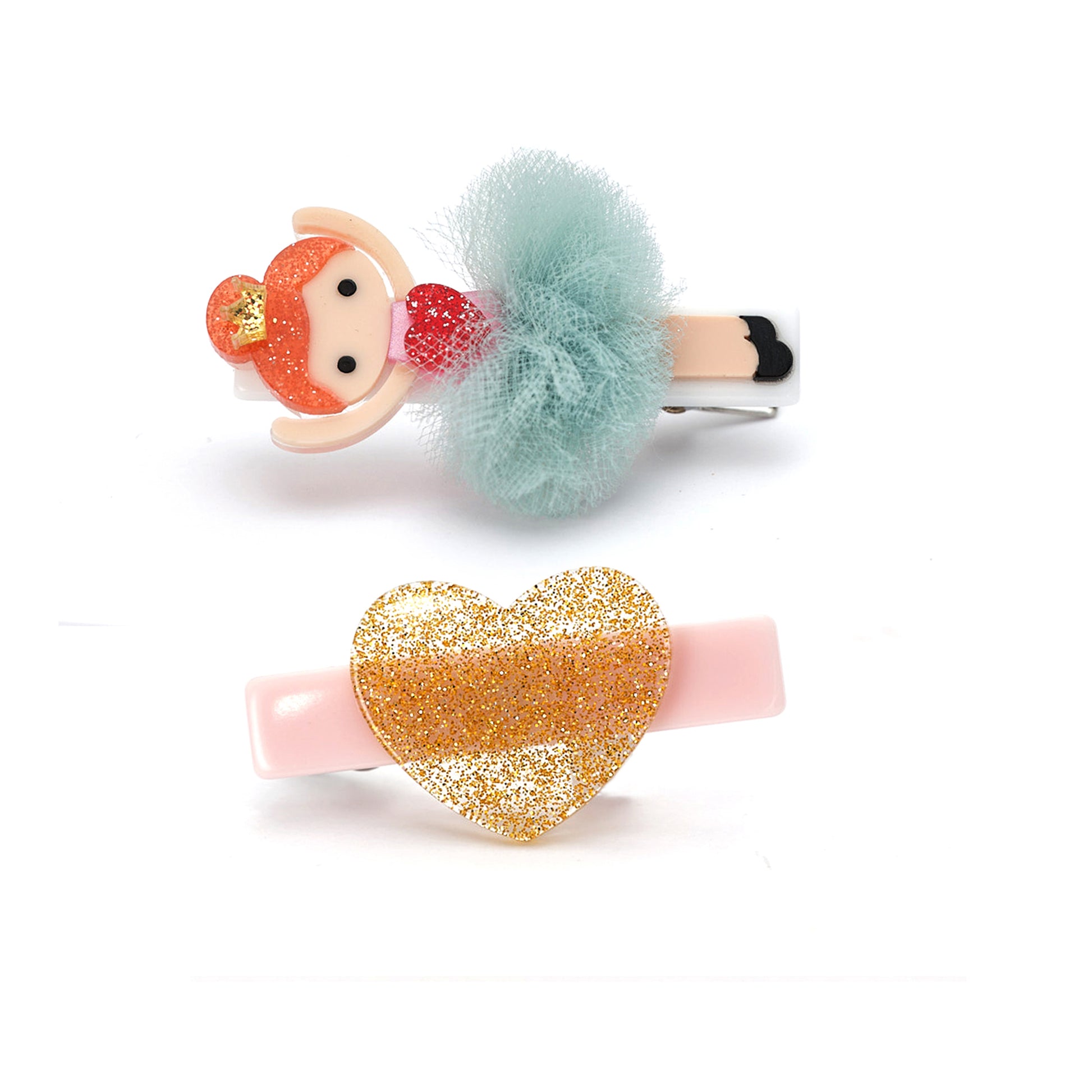 VAL25 - Ballerina Glitter Heart Mint Tutu Hair Clips