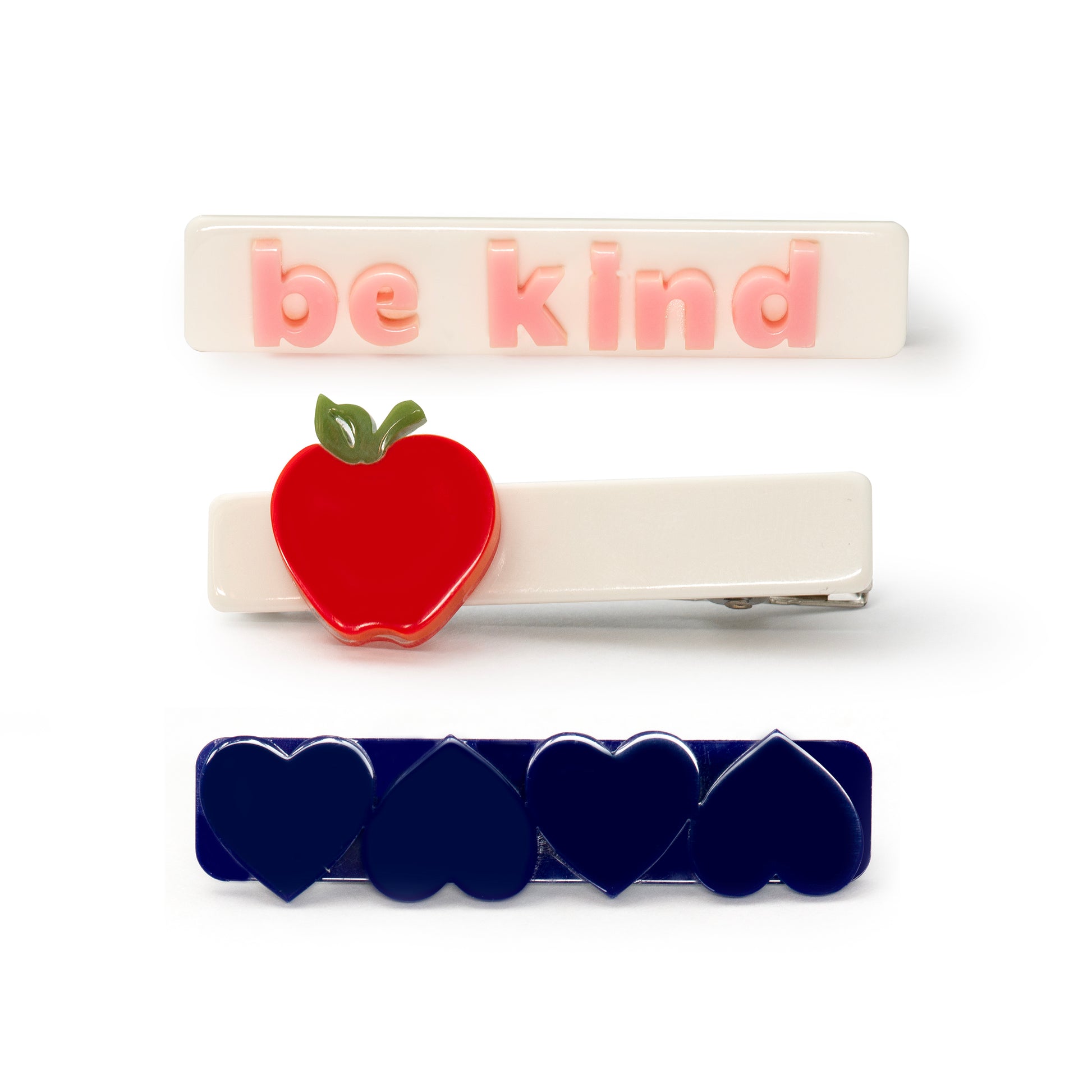 Apple Be Kind Hearts Navy Hair Clips - BTS24