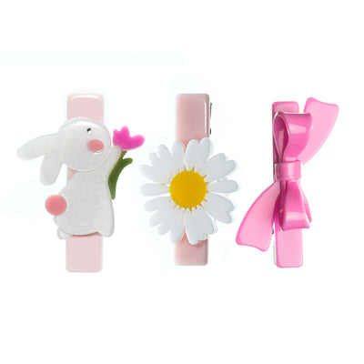 SPR - Bunny Daisy and Pink Bow Hair Clips