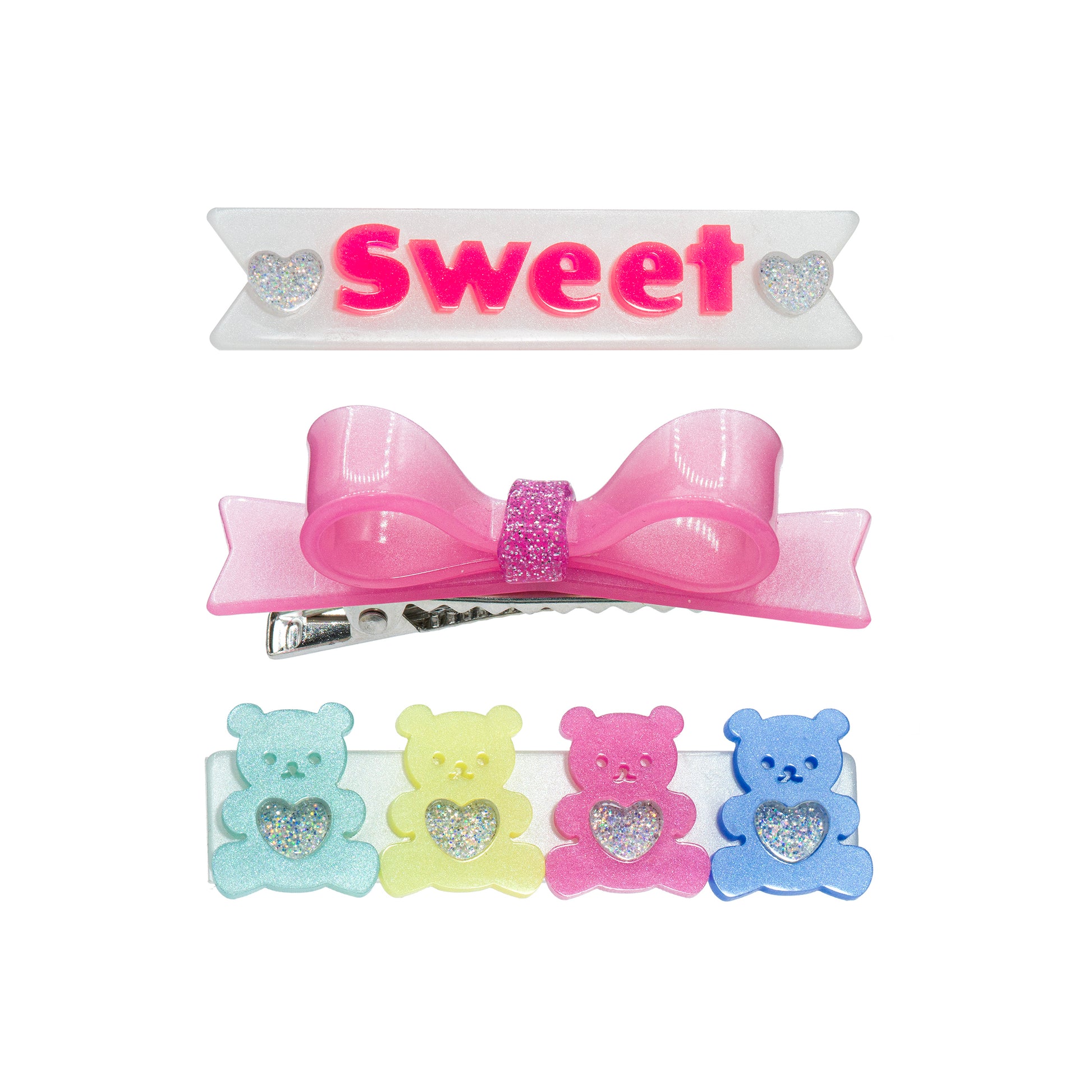 Sweet Bears and Bowtie Pink Hair Clips -VAL24