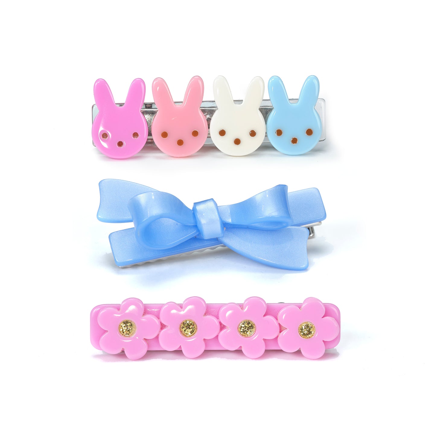 SPR - Bunnies Flowers Pink and Bow Hair Clips