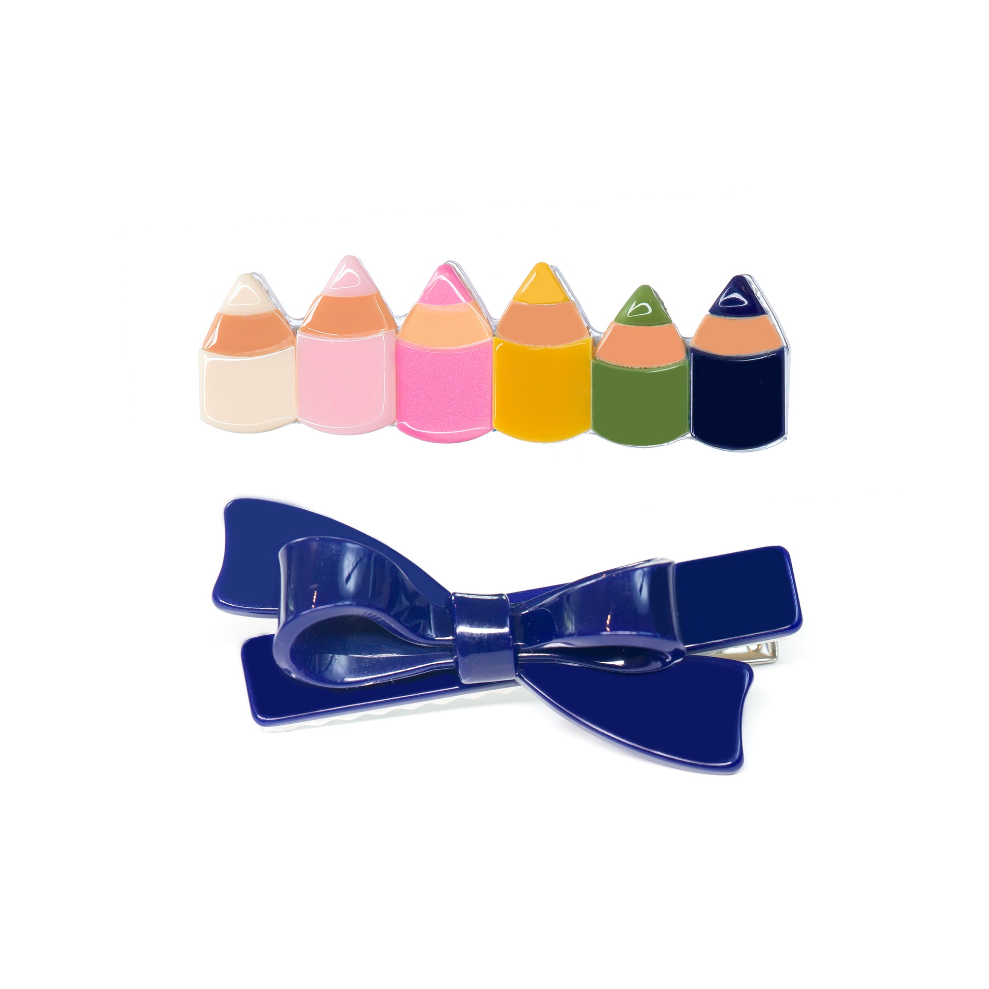 Pencils Colorful Navy Bow Hair Clips - BTS24