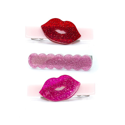 VAL25 - Lips Kisses Glitter Red Hair Clips