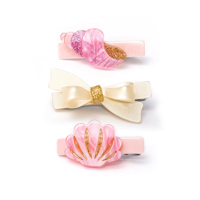 Seashell and Bow Pink Pearlized Hair Clips - SUM24