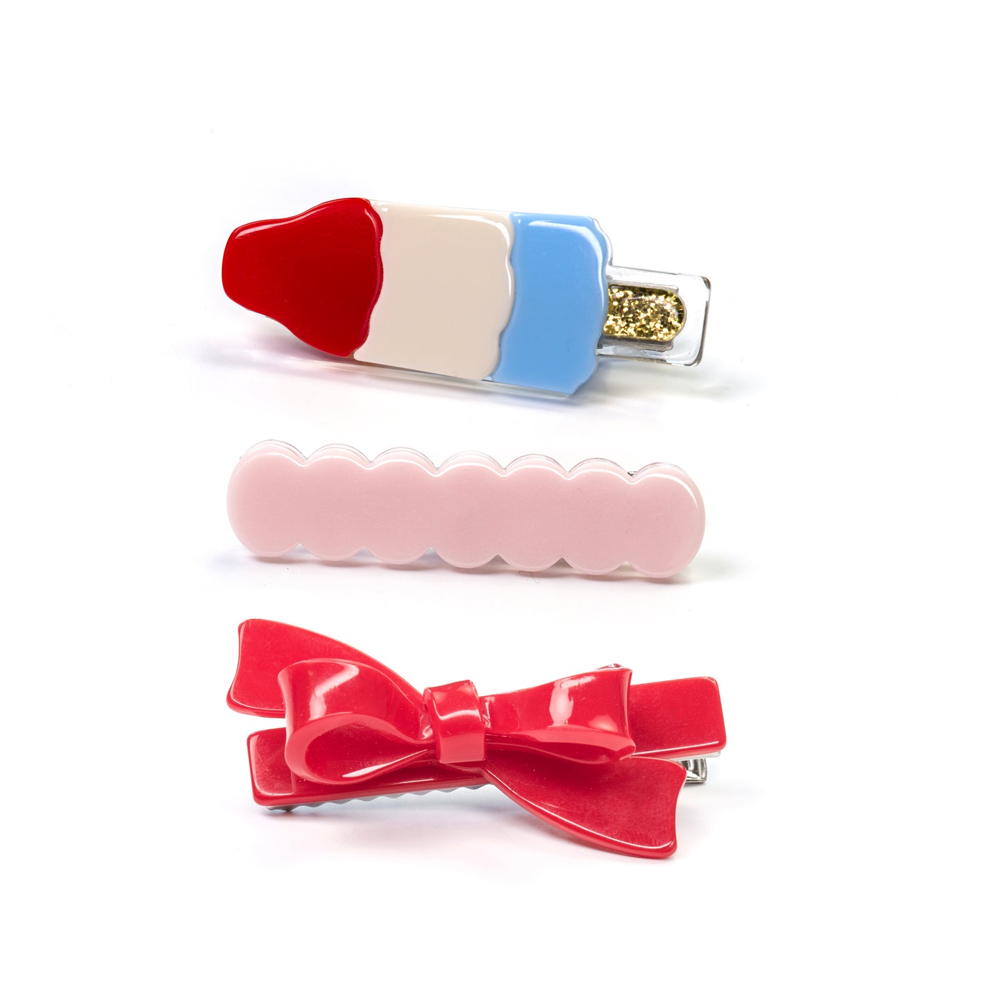 Popsicle Red Blue & Red Bow Hair Clips