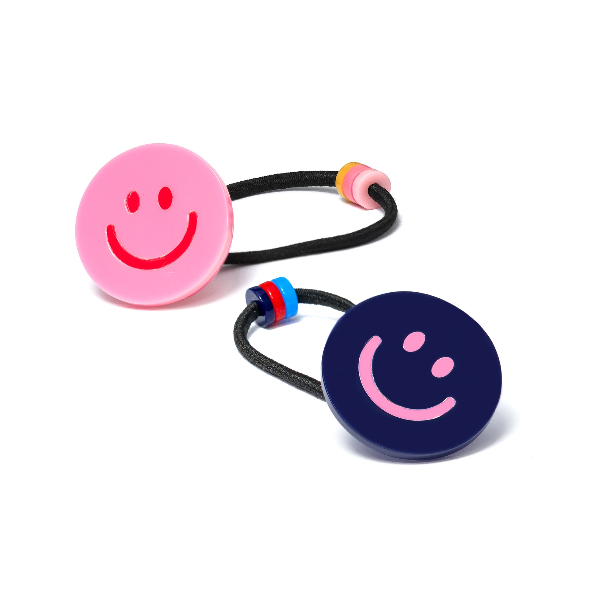 Happy Face Pink Navy Hair Ties - BTS24