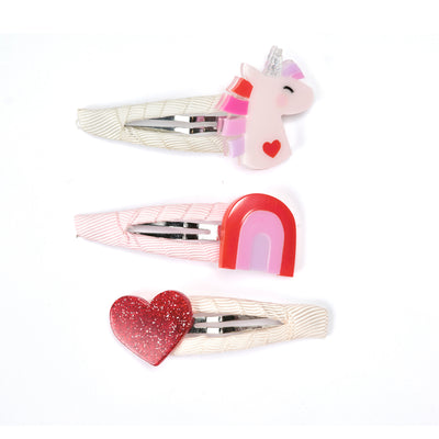 VAL25 - Unicorn Glitter Heart Snap Clips