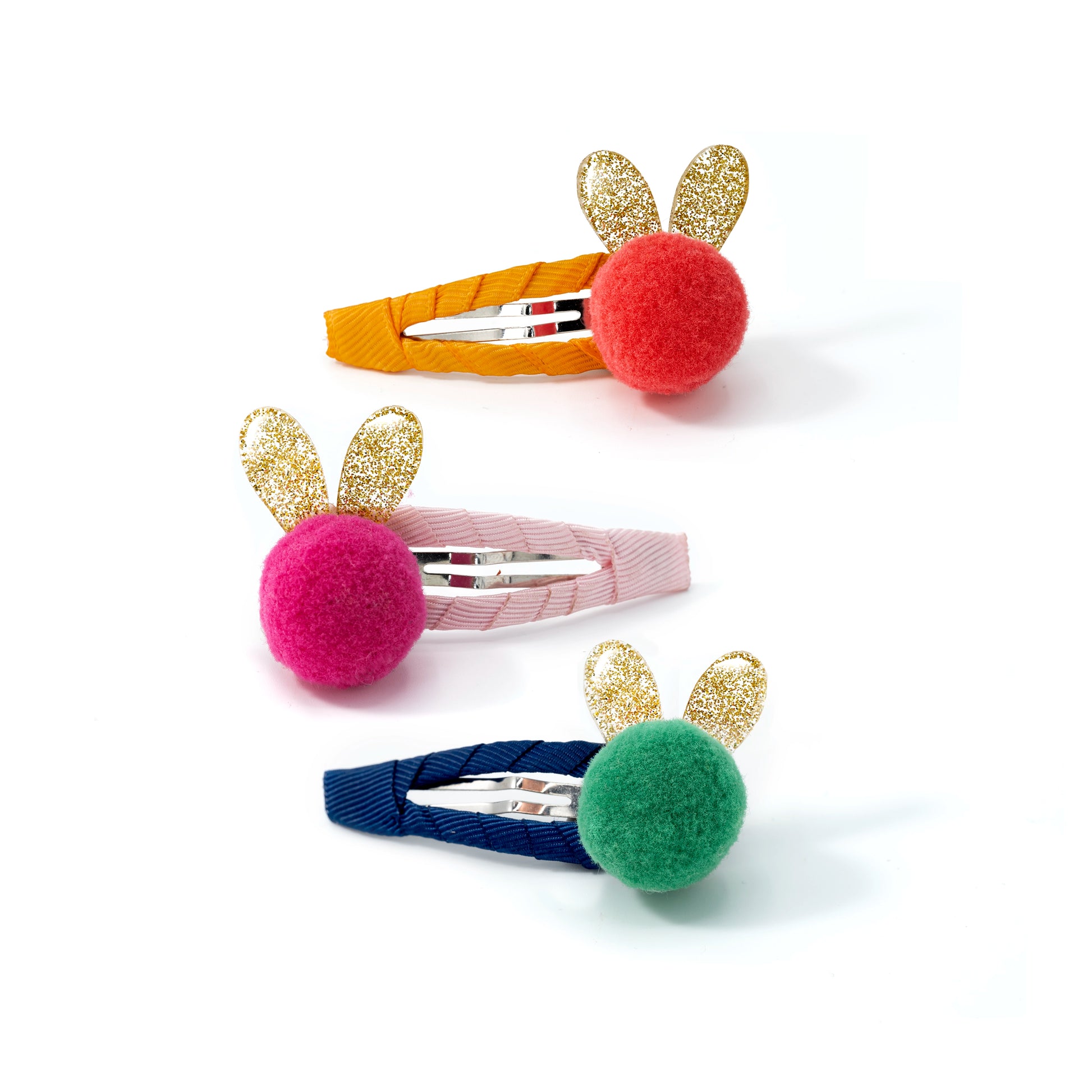 SPR- Bunny PomPom Fabric Covered Snap Clips