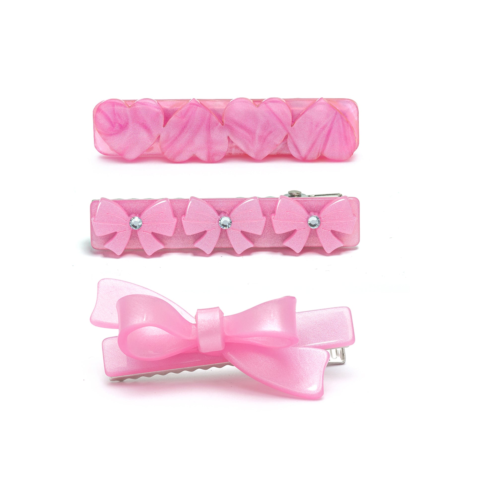 VAL25 - Bows and Hearts Pink Shades Hair Clips