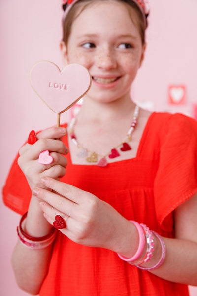 VAL-Glitter Pink Hearts Necklace