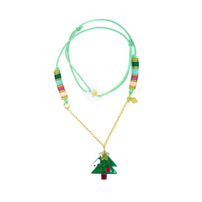 HOL23- Tree Christmas Green Necklace