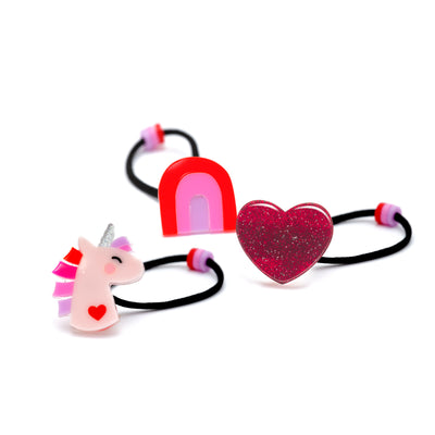 VAL25 - Unicorn Glitter Heart Hair Ties Ponytail