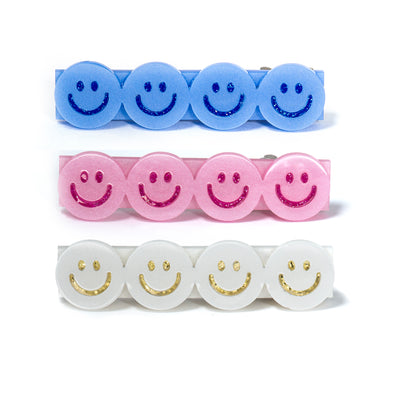 Happy Faces Satin Blue White Pink Hair Clips - BTS24