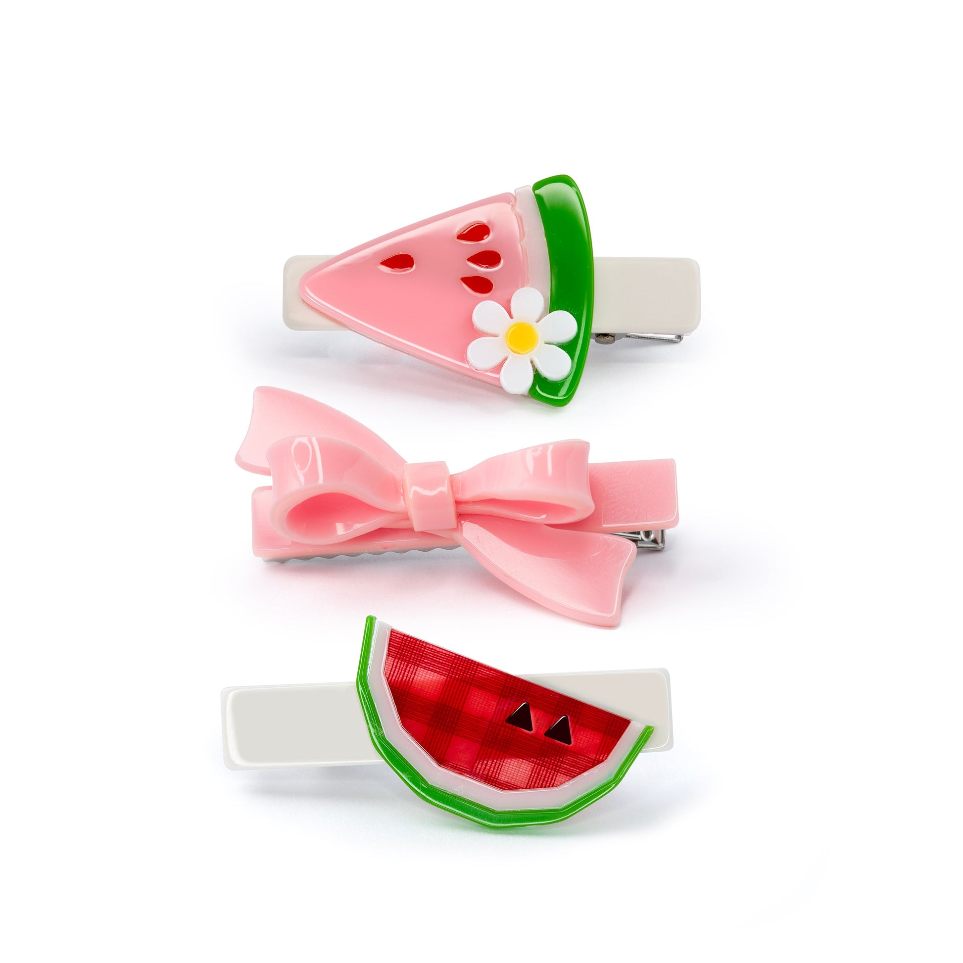 Watermelon and Pink Bow Trio Hair Clip Set - SUM24