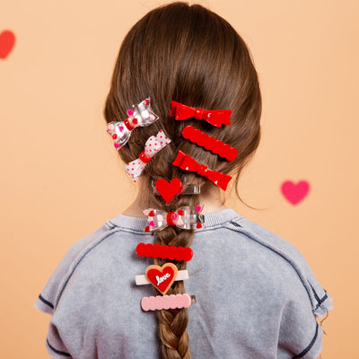 Fat Bow Red Pink Hearts Hair Clips