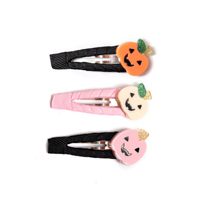 Triple Pumpkin Pastel Colors Fabric Covered Snap Clips (set of 3)