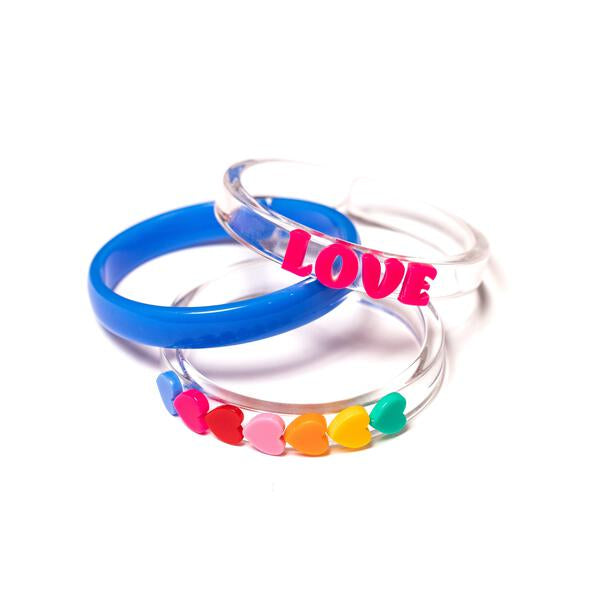 Love & Hearts Rainbow Blue Bangles (Set of 3) - VAL