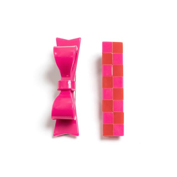 Bowtie Pink + Love Checkered Alligator Clip - VAL